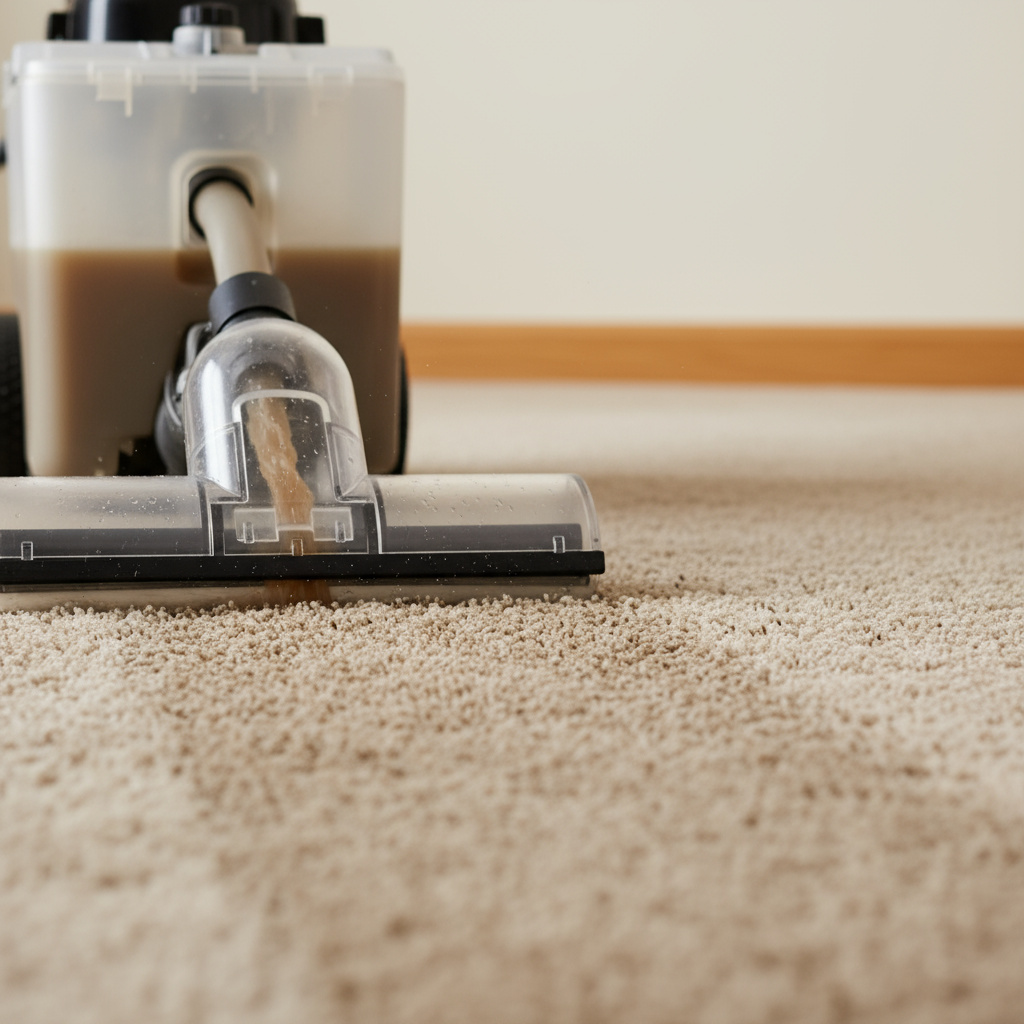 Professionele tapijtreiniger aan het werk